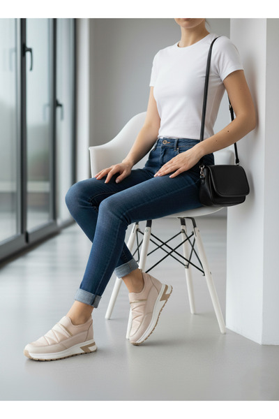 Catelyn Women's Sneaker Beige Satin Casual Sports Shoes & Orthopedic Sole