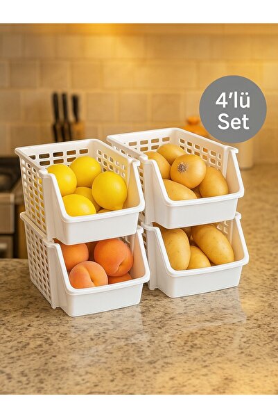 Nesto Home Set of 4 Bathroom and Kitchen Organizer Addable Multi-Purpose Multi-Purpose Shelf