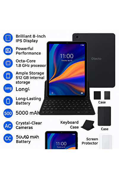 OTEETO TAB 8 (Purple) – 8-inch IPS, 8GB RAM, 512GB ROM, Android 13, 5G