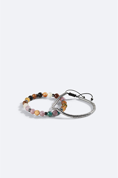 Avva Men's Anthracite Hematite Stone 2-Piece Bracelet A42Y9607