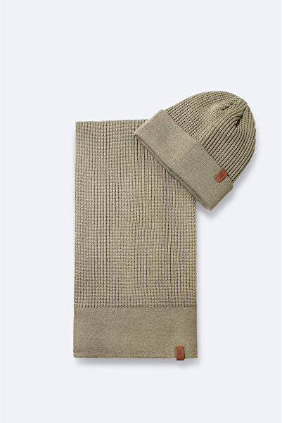 Avva Men's Mink Jacquard Knitwear Scarf Beanie Set A42Y9220