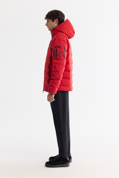 Avva Men's Red Hooded Goose down Water Repellent Windproof Coat with Thermometer A42Y6157