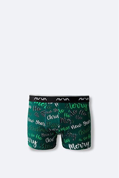Avva Ανδρικό μπόξερ με πράσινο χριστουγεννιάτικο σχέδιο, ειδικό κουτί, μονό, κανονική εφαρμογή A42Y9520