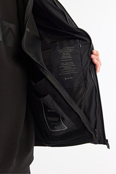 Avva Erkek Siyah Kapüşonlu Su İtici Rüzgar Geçirmez Çıkarılabilir Yelekli Mevsimlik Mont A42Y6100