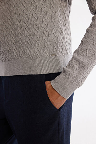 Avva Men's Gray Crew Neck Jacquard Soft Touch Knitwear Regular Fit Sweater A42Y5145