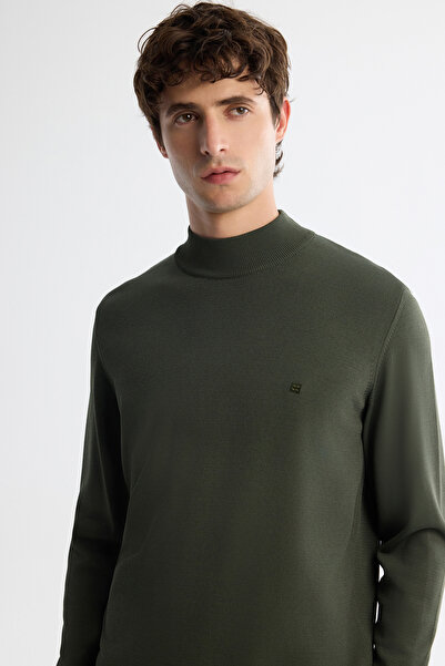 Avva Men's Khaki Half Turtleneck Rayon Knitwear Regular Fit Sweater A42Y5100
