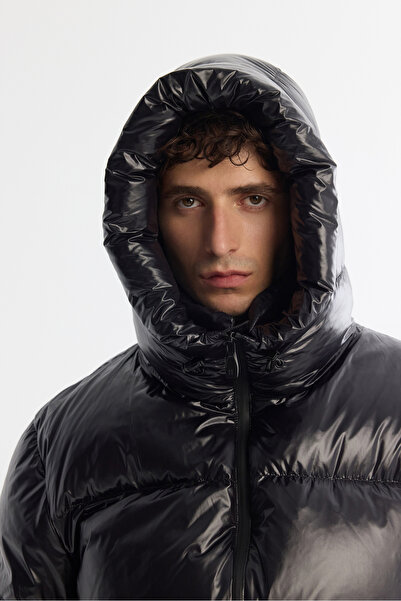 Avva Men's Black Hooded Goose down Water Repellent Windproof -20 ° C Durable Inflatable Coat A42Y6182