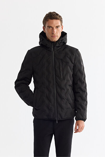 Avva Men's Black Hooded Water Repellent Windproof Comfort Fit Coat A42Y6041