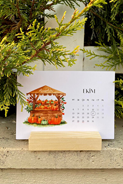 Lart du Leon Özel Tasarım 2026 Masa Takvimi | Suluboya Illüstrasyon | Ahşap T...