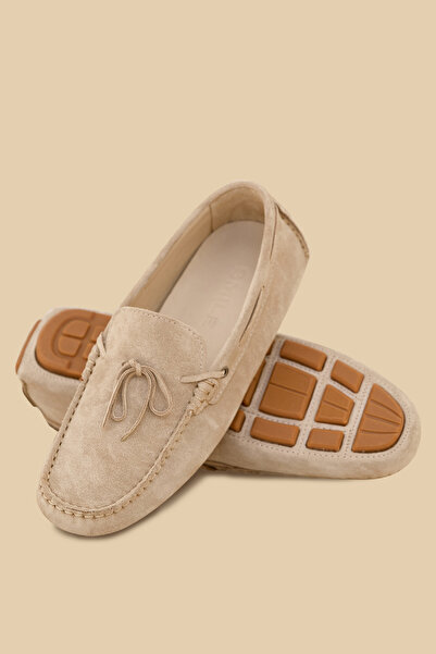 SMILE Torrent Beige 100% Leather Boat Shoes