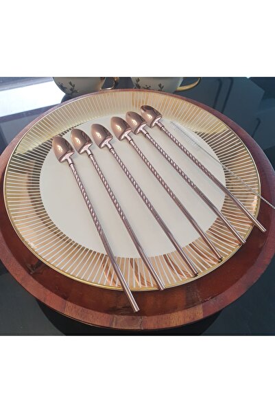 LOVYCO Set of 6 Stainless Cocktail Bar Spoons with Straws and Cleaning Brush, Latte Spoon with Straw 22 Cm