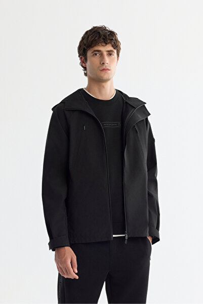 Avva Erkek Siyah Kapüşonlu Su İtici Rüzgar Geçirmez Mıknatıs Kapama Mevsimlik Mont A42Y6083