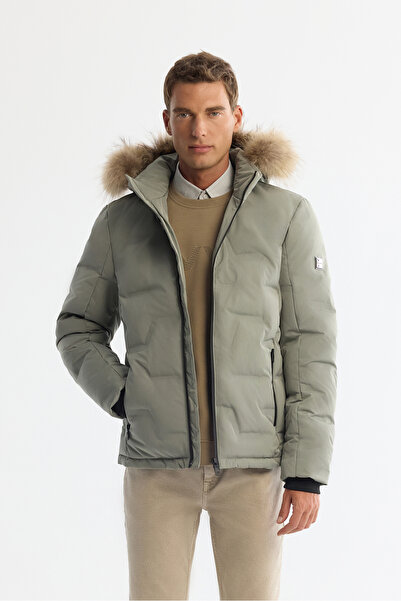 Avva Men's Nile Green Hooded Water Repellent Windproof Goose down Puffer Comfort Fit Coat A42Y6010