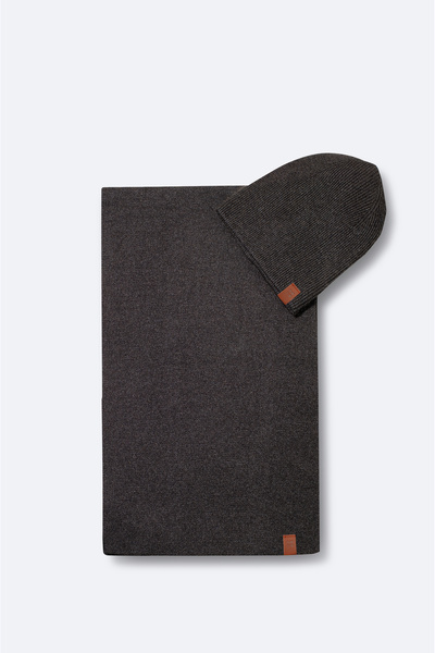 Avva Men's Anthracite Basic Knitwear Scarf Beanie Set A42Y9223