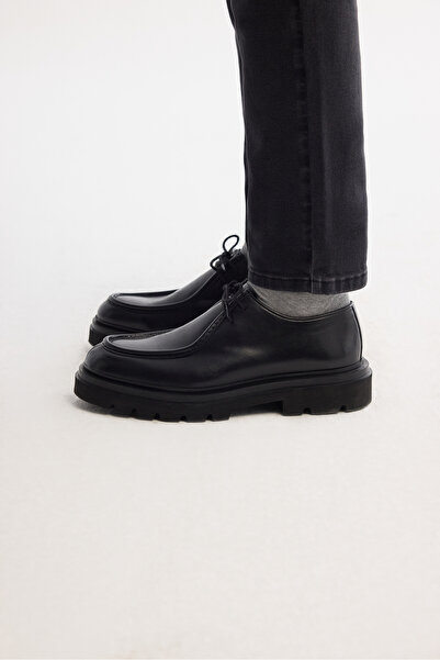 Avva Pánské černé 100% kožené klasické boty na šněrování A42Y8006