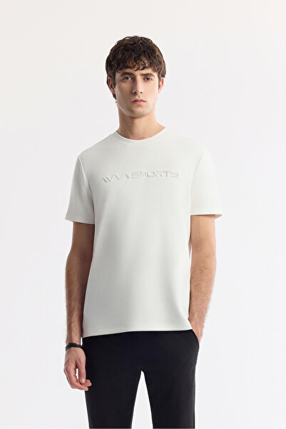 Avva Ανδρικό μπλουζάκι με στάμπα εκρού με λαιμόκοψη με δύο ελαστικότητες, κανονική εφαρμογή A51Y1001