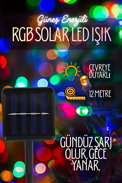 SARFEX Solar 100 Ledli 12 Metre Rgb Bahçe Aydınlatma Dekorasyon Güneş Enerjil...