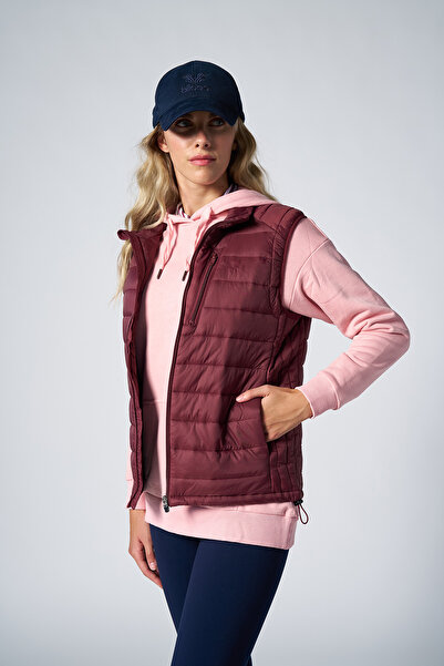 bilcee Унісекс бордовий жилет без рукавів на блискавці з кишенями 1268