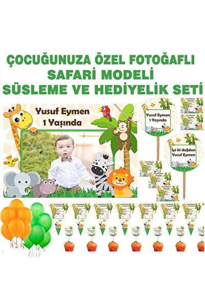 Sunligo Safari Hayvanlar Fotoğraflı Doğum Günü Seti Afiş, Magnet, Flama, Konu...