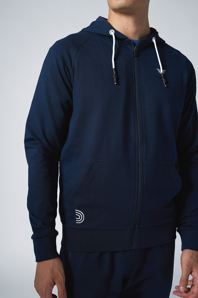 bilcee Set de trening pentru bărbați, albastru bleumarin, cu glugă, buzunar cangur, cu fermoar, cu fundul sport, 8241