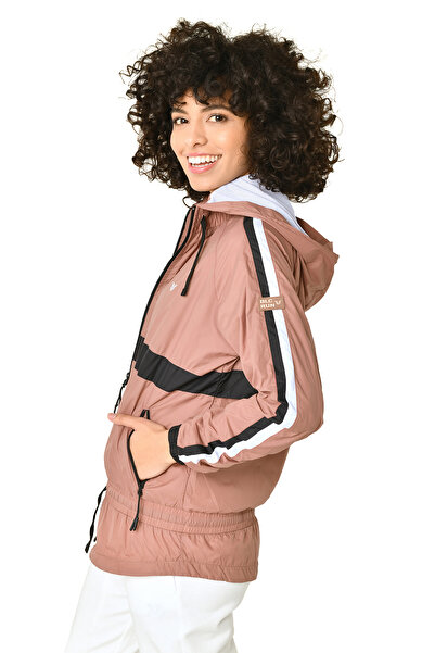 bilcee Pink Women's Sports Windbreaker - Pockets, String Zipper, Hoodie and Elastic Waist 3512