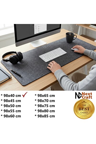 Next Craft Mouse Pad Protector pentru blat de masă Covoraș mare pentru jocuri din pâslă 3 mm Culoare antracit 98X40 cm