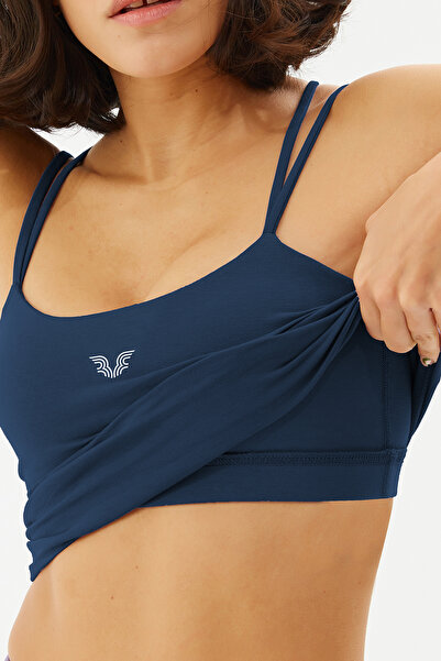 bilcee Γυναικείο μπλουζάκι με επένδυση σε μπλε ναυτικό χρώμα, με λουράκια, χωρίς εσωτερικό εμφάνιση, Crop Boy Atlet 0111