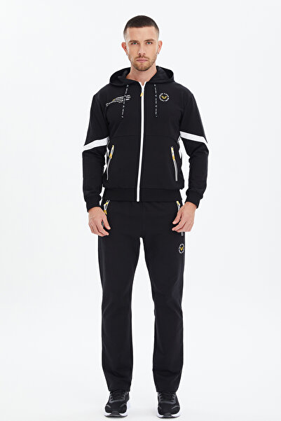 bilcee Ανδρικό σετ φόρμας με μαύρη κουκούλα με ίσιο πόδι 0696