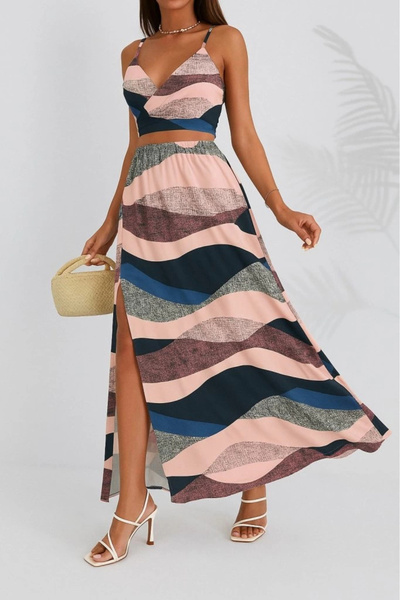 Asil Acar Home Women's Sleeveless Strap Crop Double Single Jersey Suit