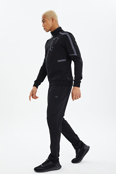 bilcee Ανδρικό σετ αθλητικής φόρμας με μαύρο χρώμα με ψηλός λαιμός τσέπες με λεπτομέρειες 0670