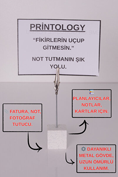 Printology Metal Not Tutucu Metal Kıskançlı Notluk Mermer Desenli Masaüstü Not Tutacağı