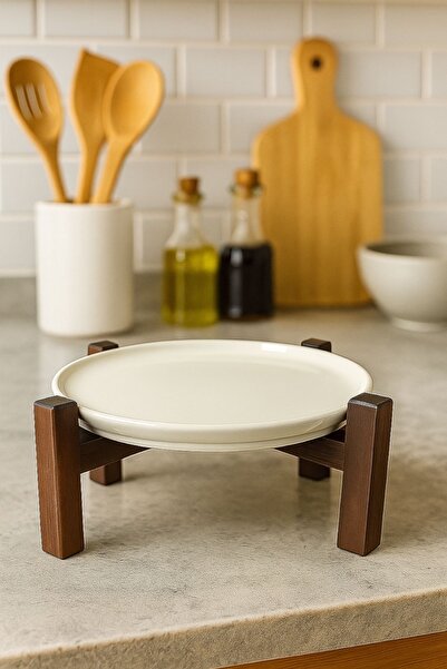 Bambum Alpina Bamboo Black Footed Ceramic Presentation Plate 26cm, Serving Plate, Dessert and Breakfast Plate