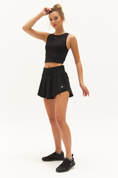 bilcee Women's Black Fine Woven Fabric Sports and Casual Mini Tennis Skirt with Shorts 0754