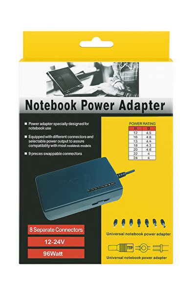 Generic شاحن كمبيوتر محمول عالمي بقوة 96 وات مع 8 رؤوس قابلة للتبديل، ومحول ت...