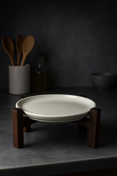 Bambum Alpina Bamboo Black Footed Ceramic Presentation Plate 20cm, Serving Plate, Dessert and Breakfast Plate