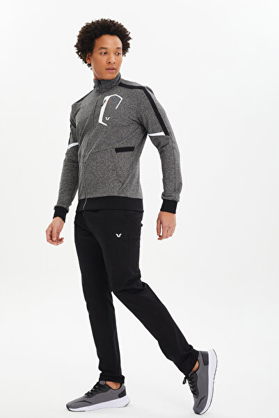 bilcee Ανδρικό σετ αθλητικής φόρμας με μαύρο χρώμα με ψηλός λαιμός τσέπες με λεπτομέρειες 0670