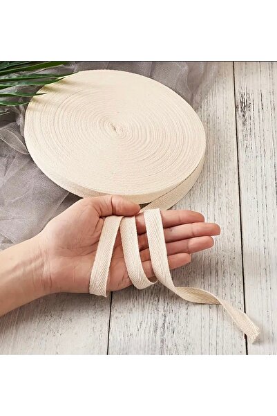 MiniStand %100 Pamuklu Balıksırtı Dokuma Yassı Şerit 1 cm – Doğal Ham Renk Ku...