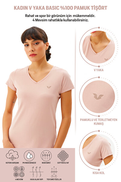 bilcee Γυναικείο κοντομάνικο μπλουζάκι με λαιμόκοψη V 100% βαμβάκι 8087