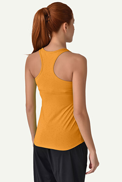 bilcee Kadın Sarı Geniş Yaka Nefes Alan Kolsuz Sporcu Antrenman Sıfır Kol Koşu Atleti Tişört 8604