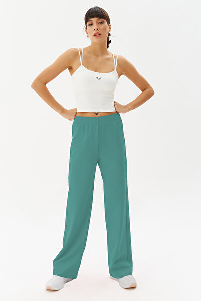 bilcee Γυναικείο πράσινο βαμβακερό παντελόνι με ψηλόμεσο κορμό, casual και αθλητικό, άνετο και φαρδύ παντελόνι 0313