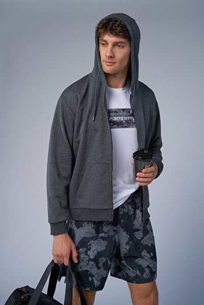 bilcee Peak Unisex Антрацит Оверсайз Світшот з капюшоном на блискавці 7016