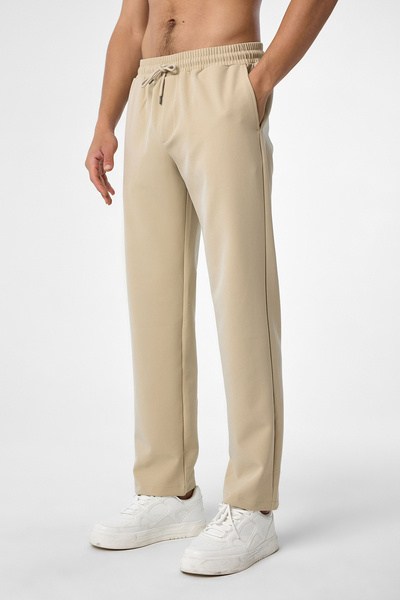 bilcee Men's Beige Technological Fabric Loose Casual Pants 4593