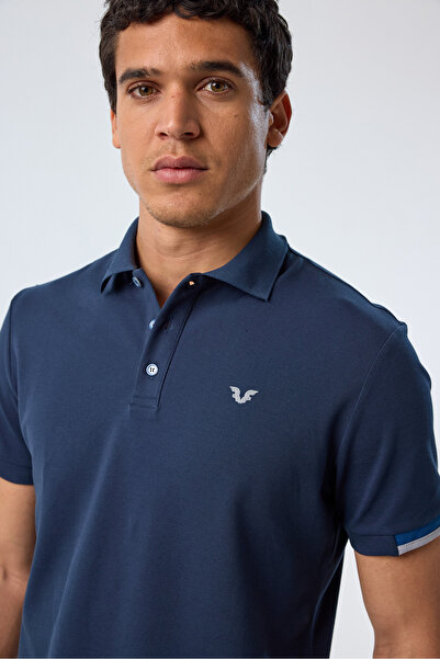 bilcee Чоловіча синя бавовняна футболка з коміром поло та короткими рукавами 9710