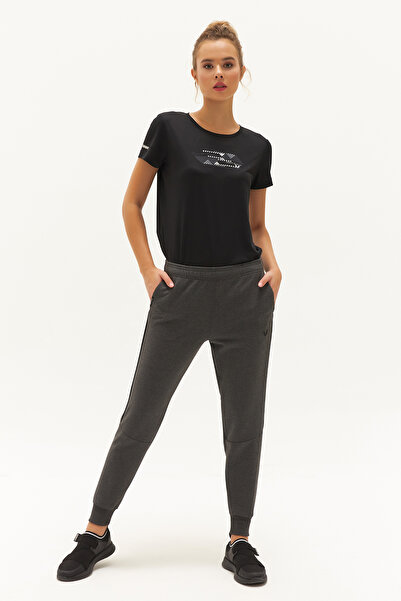 bilcee Γυναικείο παντελόνι φούτερ σε σκούρο γκρι ριμπάντελ με ρίγες στο πλάι 0450