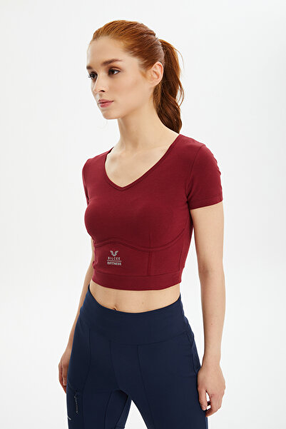 bilcee Women's Burgundy Cotton Short Sleeve Crop Boy Body-Short Sports T-Shirt 0601