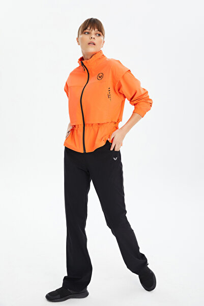 bilcee Women's Orange Fashion Sports and Casual Zippered Sweatshirt Retro Jacket 0737