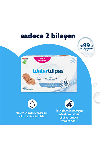 WaterWipes Islak Mendil Bio 60 Lı X 12 Adet (720 Yaprak)