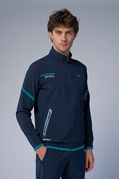 bilcee Ανδρικό σετ αθλητικής φόρμας με λεπτό ελαφρύ γιακά σε μπλε ναυτικό χρώμα 3956