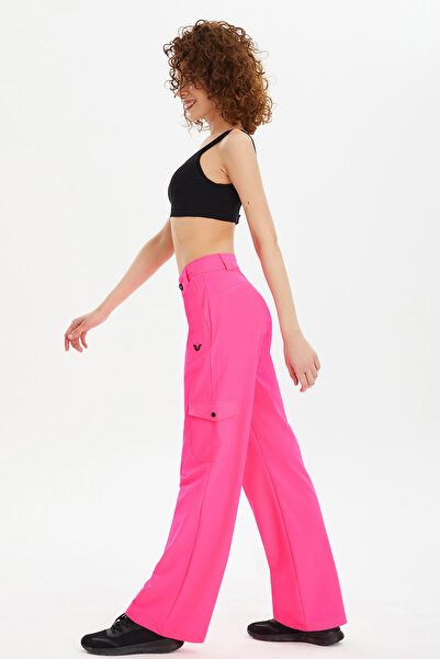 bilcee Γυναικείο ροζ υφαντό παντελόνι Cargo με φαρδύ πόδι με τσέπες 0735