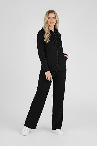 bilcee Women's Black Modal Striped Tracksuit Set 4776